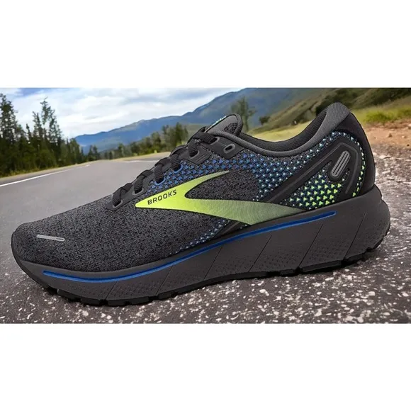 Brooks Running Shoes Black Gray Blue Yellow Ghost 14 MENS 9.5 NEW Fast Ship
