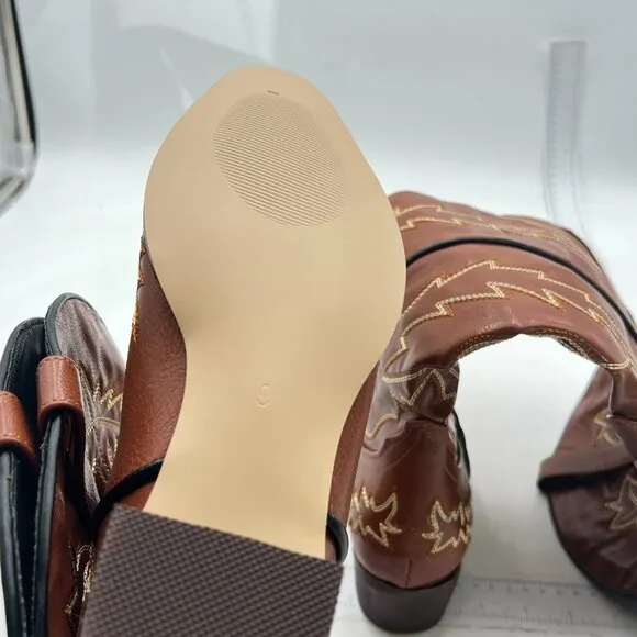 Brown Cowboy Boot Western Boots Cowgirl Boots Pull On Pointy Toe Mid Calf Boots