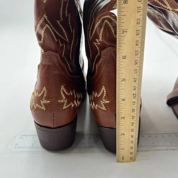 Brown Cowboy Boot Western Boots Cowgirl Boots Pull On Pointy Toe Mid Calf Boots