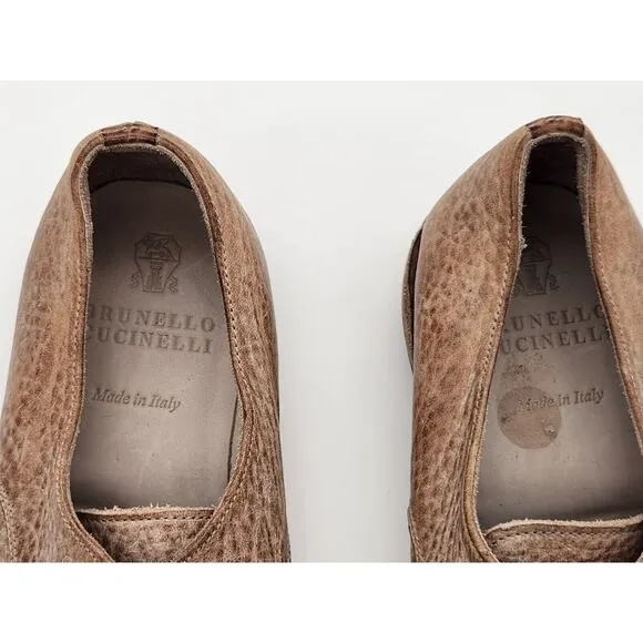 Brunello Cucinelli Womens Leather Lace Up Oxford Light Brown Shoes Size 41