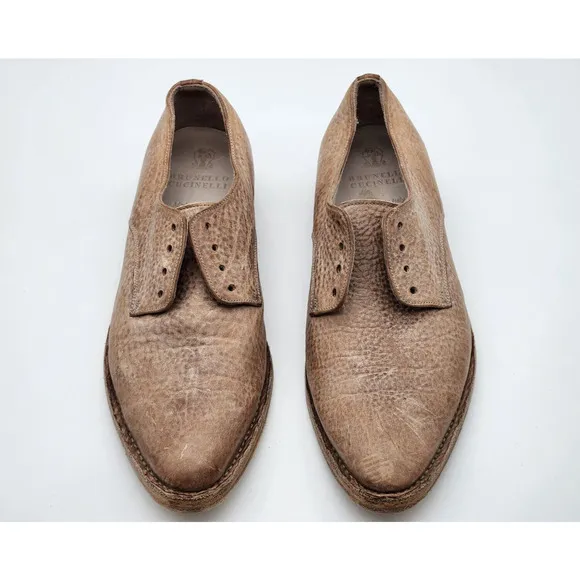 Brunello Cucinelli Womens Leather Lace Up Oxford Light Brown Shoes Size 41