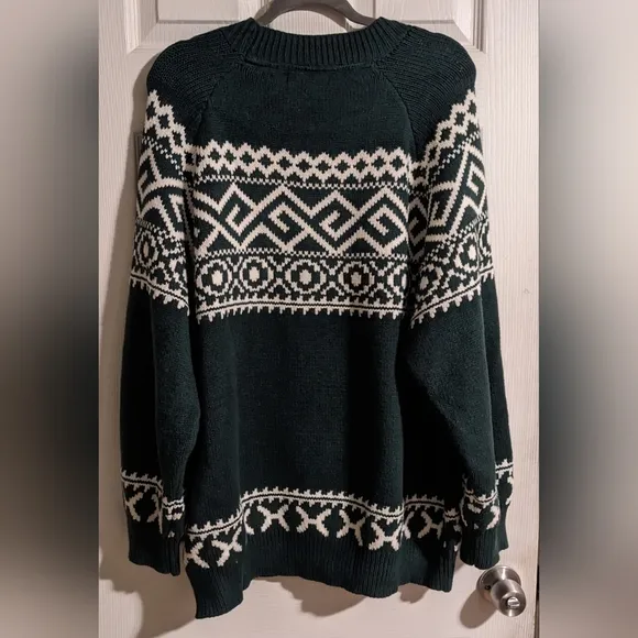 Brunette The Label Fair Isle Sweater L/XL Oversized Green White Cozy Fall Winter