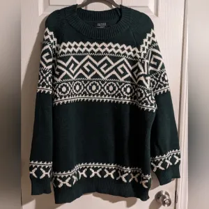 Brunette The Label Fair Isle Sweater L/XL Oversized Green White Cozy Fall Winter