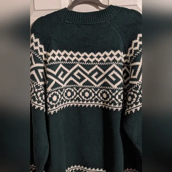 Brunette The Label Fair Isle Sweater L/XL Oversized Green White Cozy Fall Winter