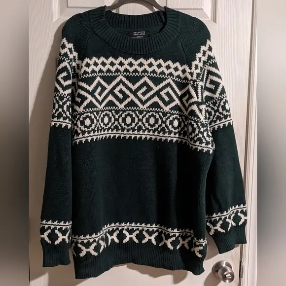 Brunette The Label Fair Isle Sweater L/XL Oversized Green White Cozy Fall Winter