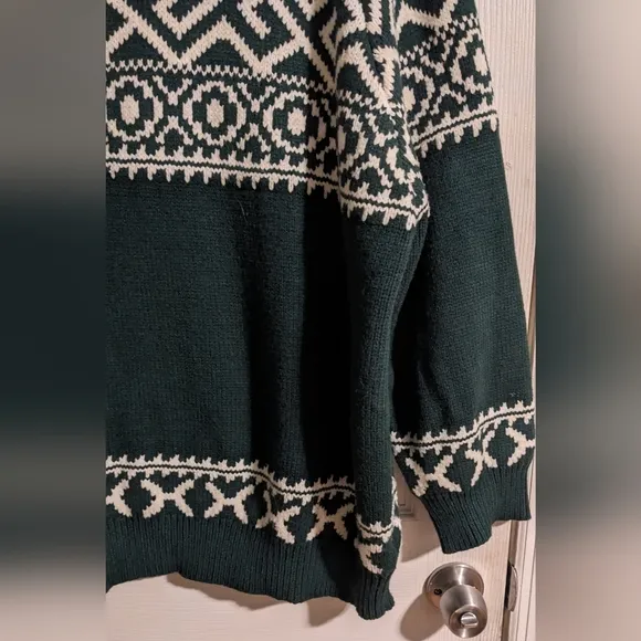 Brunette The Label Fair Isle Sweater L/XL Oversized Green White Cozy Fall Winter