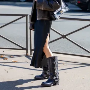 Buckle-Down Side Buckle Detail Midi Calf Biker Boot