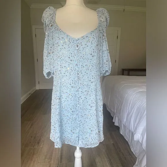 Buddy Love Jennifer Puff Sleeve with Metallic Stars Dress L