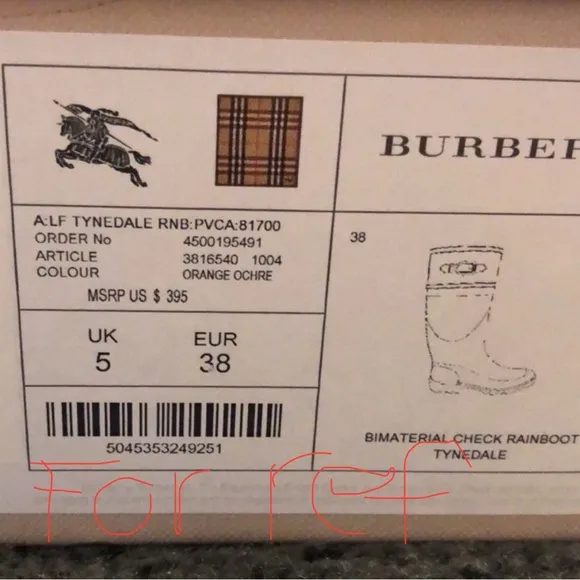 Burberry Tynedale Check Rain Boots Size 37 Retail $395 EUC
