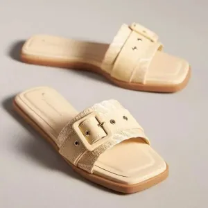 By Anthropologie Buckle Slide Sandals Size 41 US 10.5 - 11 Color Light Sands NEW