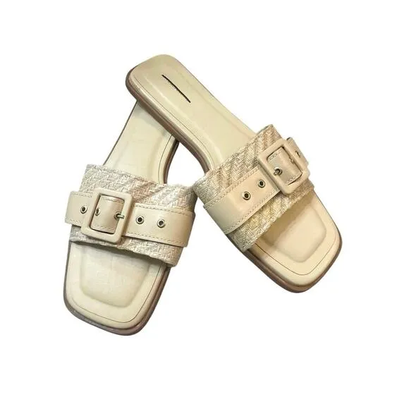 By Anthropologie Buckle Slide Sandals Size 41 US 10.5 - 11 Color Light Sands NEW