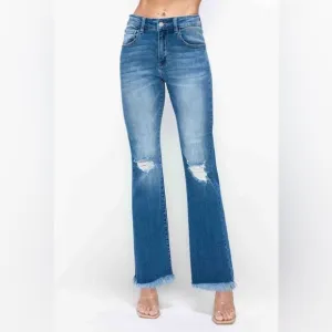 bytos Raw Hem Distressed High Rise Bootcut Jeans