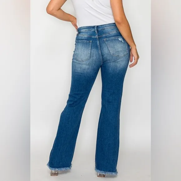 bytos Raw Hem Distressed High Rise Bootcut Jeans