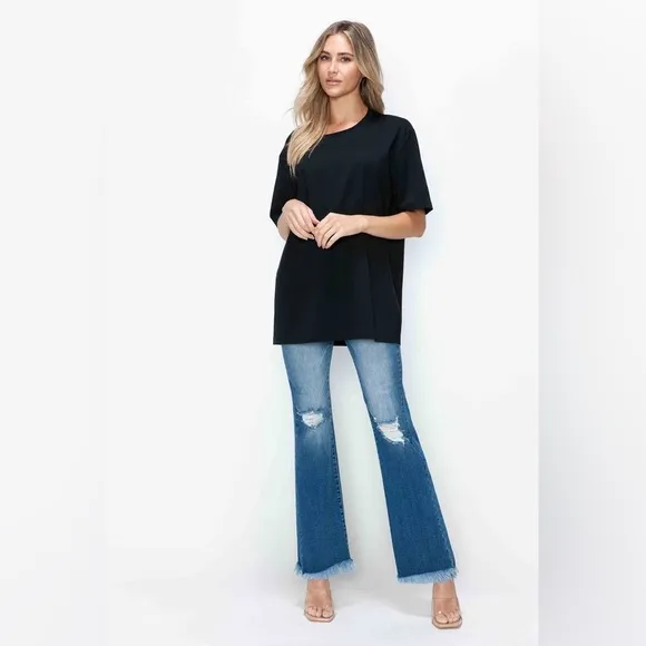 bytos Raw Hem Distressed High Rise Bootcut Jeans