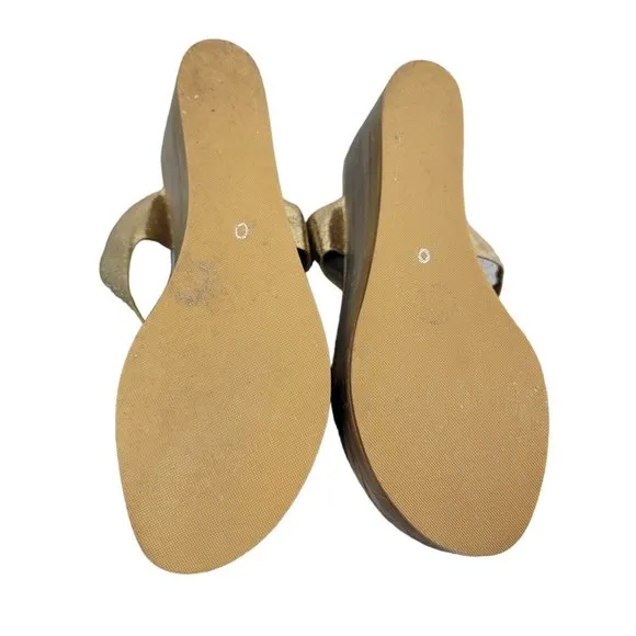 Calleen Cordero Women Size US 10 Platform Wedge Wood Slip On Sandals Gold