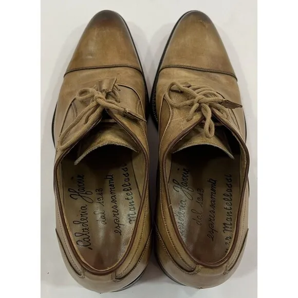 Calzoleria Harris ITALY Light Brown Leather Cap‎ Toe Oxford Shoes Size 6 ( US 8)