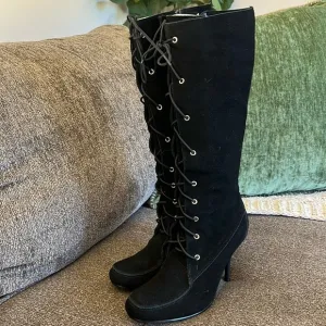 Cami Black Stiletto Suede Bohemian leather boots, Size 7.5 NWOT
