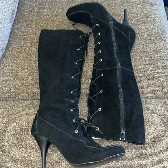 Cami Black Stiletto Suede Bohemian leather boots, Size 7.5 NWOT