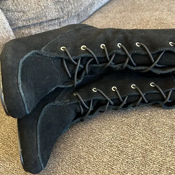 Cami Black Stiletto Suede Bohemian leather boots, Size 7.5 NWOT