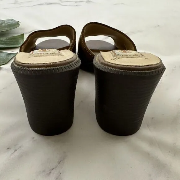 Candies Womens Vintage Y2k Block Heel Sandals Size 9 Brown Leather Slip On Chunk