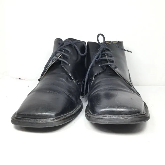 Capodarte Men's Leather Square Toe Dress Boots Black Size 8