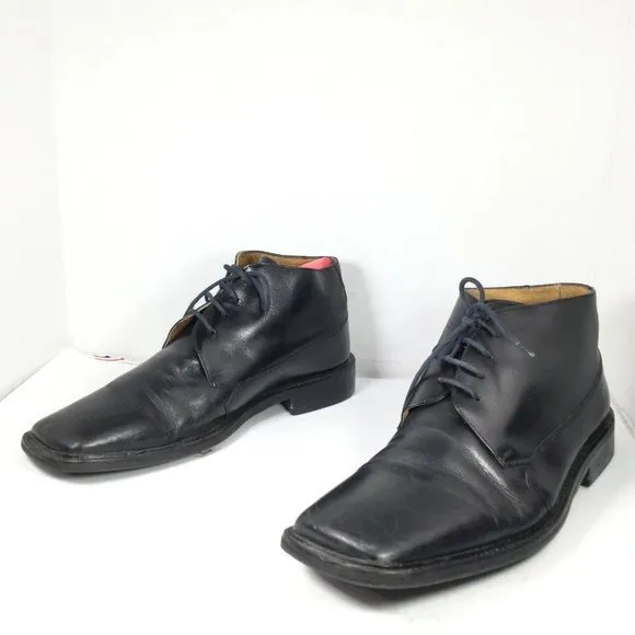 Capodarte Men's Leather Square Toe Dress Boots Black Size 8