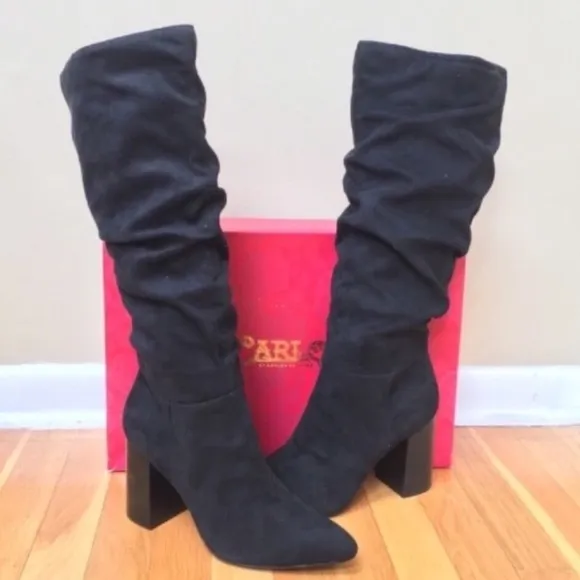 CARLOS SANTANA Khandi Black Faux Suede Tall Slouch Boots Size 10