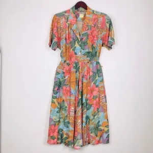 CAROL ANDERSON Vintage Womans Shirt Style Dress Floral Multicolor Print 5/6