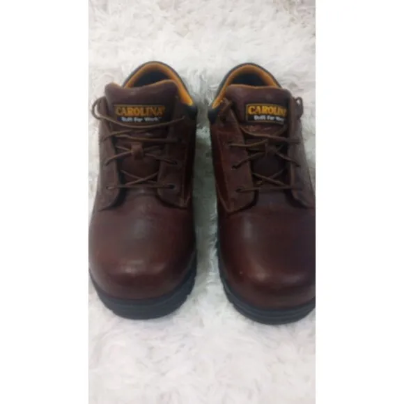Carolina Mens Brown Leather Slip-Resistant Work Shoes Size 10.5 D