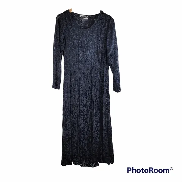 CARON JOY VELVET FLORAL LACE OVERLAY DRESS