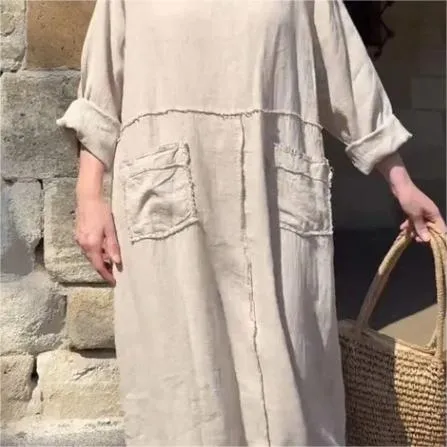 💕Casual Breathable Solid Color Round Neck Dress