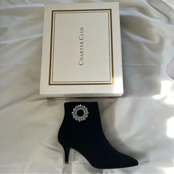 Charter Club Black Faux Suede Side Zip Medallion Booties NIB Size 6.5