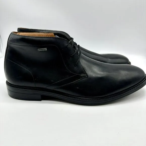 Clarks Atticus Black Leather Chilver Hi Gore-Tex GTX Chukkas Boots Men's Size 11