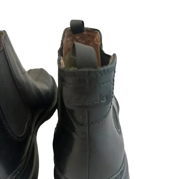 Clarks Black Leather Slip On Ankle Boots Chukka Pull-On Casual Dress Size 9 Mens