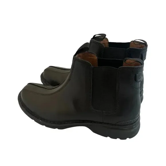 Clarks Black Leather Slip On Ankle Boots Chukka Pull-On Casual Dress Size 9 Mens