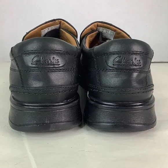 CLARKS COLLECTION Cushion Ortholite Black Leather Oxford Slip On Shoes Sz 11
