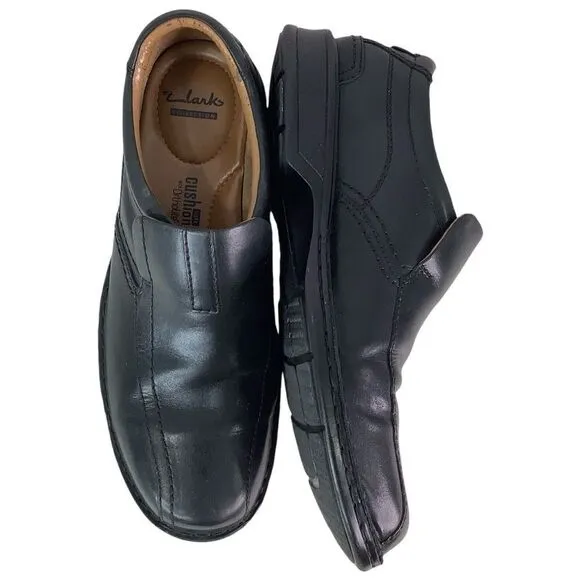 CLARKS COLLECTION Cushion Ortholite Black Leather Oxford Slip On Shoes Sz 11