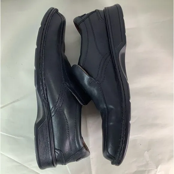 CLARKS COLLECTION Cushion Ortholite Black Leather Oxford Slip On Shoes Sz 11