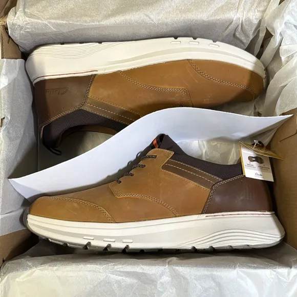 Clarks Collection Men's Motion Trek EZ Dark Tan Leather Shoes- 11W