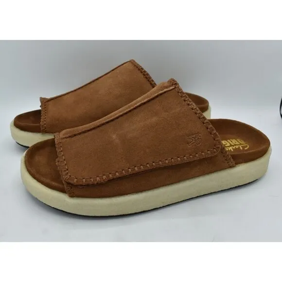 Clarks Mens Size 11.5 Overleigh Cola Suede Slip On Slide Sandals