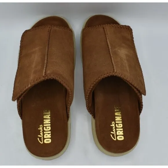 Clarks Mens Size 11.5 Overleigh Cola Suede Slip On Slide Sandals