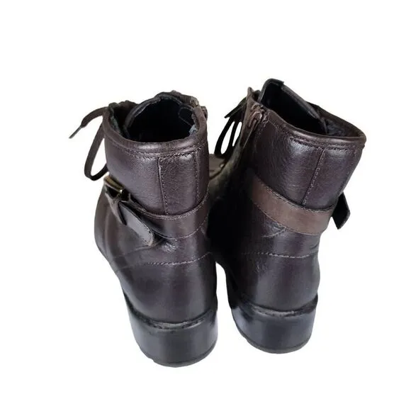 Clarks- Women's Swansea Ledge Dark brown Leather Moto Combat Boots, Size 9