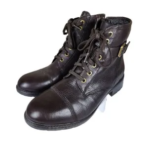 Clarks- Women's Swansea Ledge Dark brown Leather Moto Combat Boots, Size 9