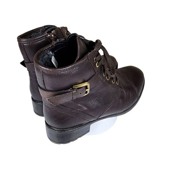Clarks- Women's Swansea Ledge Dark brown Leather Moto Combat Boots, Size 9