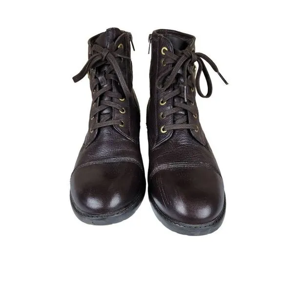 Clarks- Women's Swansea Ledge Dark brown Leather Moto Combat Boots, Size 9