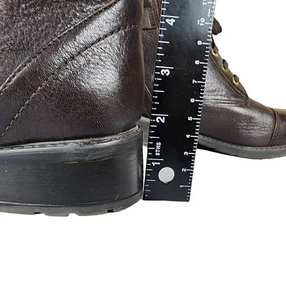 Clarks- Women's Swansea Ledge Dark brown Leather Moto Combat Boots, Size 9