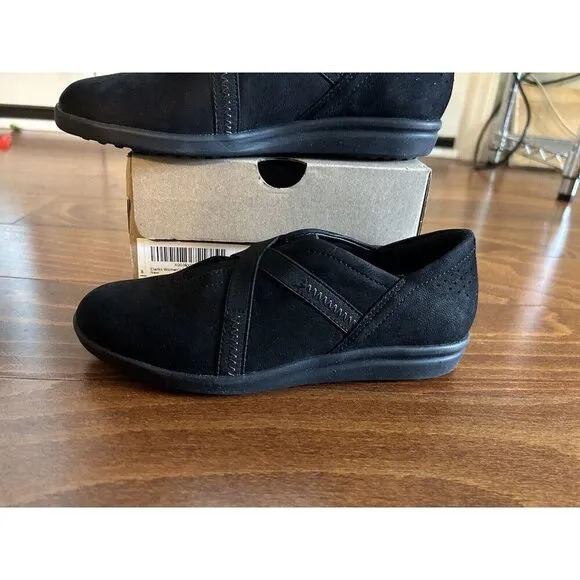 Clarks Womens Tamzen Step Black Leather Casual Comfort Slip-On Shoes 5.5 M NEW