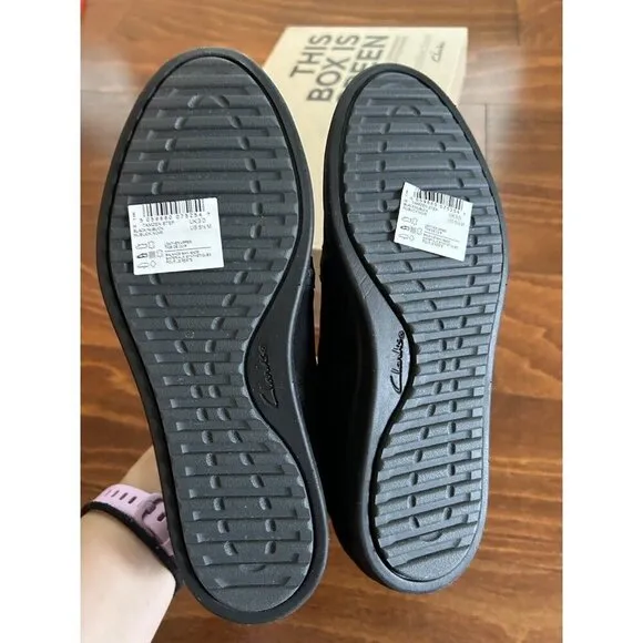 Clarks Womens Tamzen Step Black Leather Casual Comfort Slip-On Shoes 5.5 M NEW