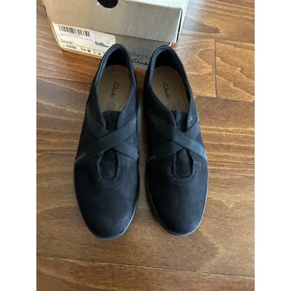 Clarks Womens Tamzen Step Black Leather Casual Comfort Slip-On Shoes 5.5 M NEW
