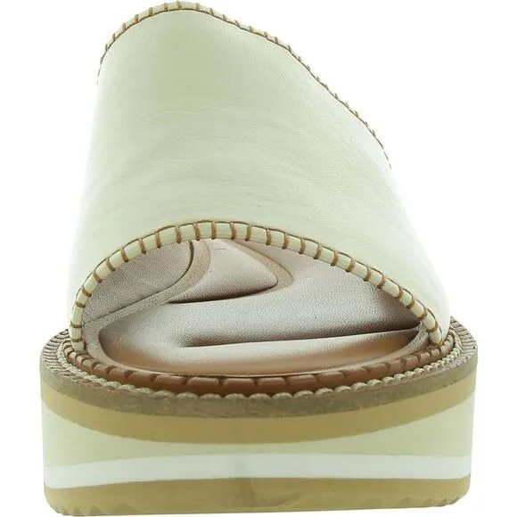 Clergerie Paris Womens Ivory Leather Open Toe Slip On Mule Sandals New